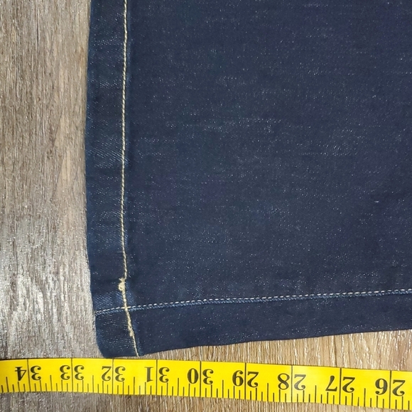 KanCan Blue Flare Wide Leg Jeans with Gold Contrast Stitching - Picture 5 of 9